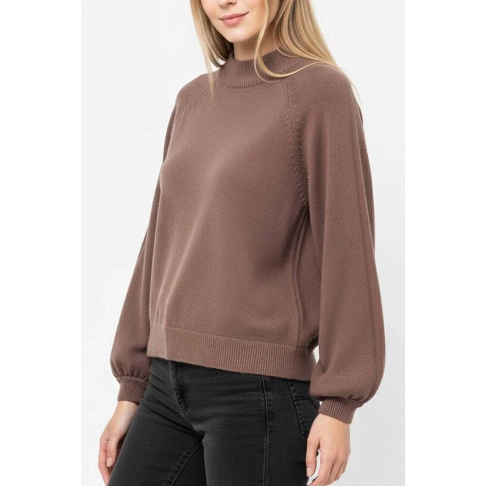 NEW Q2 relaxed style jumper sweater with balloon sleeve in brown